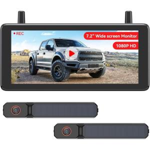 image72quot DVR Portable Solar Wireless Backup CameraHD 1080P 2 Min Quick Installation Support 2 Split Screen Back up Camera IP69K Waterproof Reverse Camera for Car Van SUV Truck Trailer