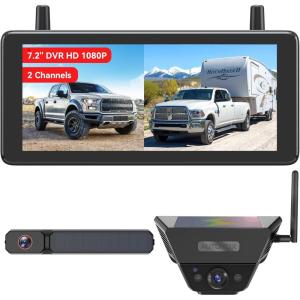 imageAUTOVOX 2 Solar Wireless Backup Camera System 72 1080P HD Monitor 3Min Quick Installation for Wider Rear ampamp Trailer View IP69K Waterproof Back Up Camera for Truck RV Camper HorseBoat Trailer