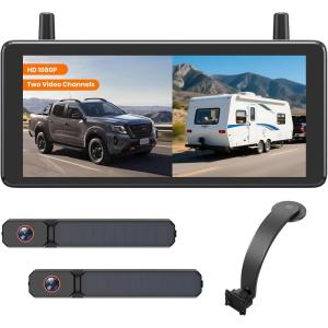 imageAUTOVOX Solar Wireless Backup Camera Kit Dual Solar 3A Plus Cams ampamp 72quot Monitor and Bendable Mount  Flexible Monitor Placement for RV Horse Trailer Interior View ampamp Parking