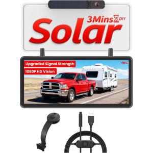 imageAUTOVOX Solar Wireless Backup Camera Kit 72quot 1080P SplitScreen DVR Monitor with Dual Antenna ampamp Color Night Vision Includes 360 Bendable Mount and 5V to 12V USB StepUp Cable for CarRVTruckTra