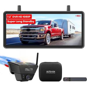 imageAUTO VOX Wireless Backup Dual Camera Solar Magnetic ampamp Solar Camera 72quot DVR 1080P 2 Split Recording Monitor Dual Antenna Signal 3Min Install HD IR Night Vision for Truck Trailer RV Camper