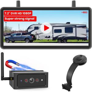 imageAUTOVOX 72quot Magnetic Wireless Backup Camera 360 Adjustable Suction Mount Support SplitScreen with DVR Dual Antenna 120Day Battery 1080P IP69K Waterproof Camera for RV Truck Trailer Car