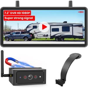 imageAUTOVOX 72quot SplitScreen Wireless Backup Camera Kit 1080P DVR Monitor with Dual Antenna 6600mAh Battery IP69K Waterproof Trailer Camera  360 Bendable Mount Easy 2Min Install