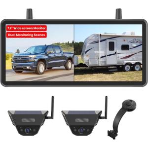 imageAUTOVOX Wireless Backup Camera Kit 72quot Monitor Dual Solar 5A Cams Suction Mount  Dual View for RV HorseBoat Trailer Cargo Campsite ampamp Safe Parking