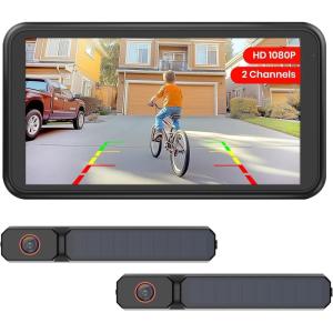 imageSolar Wireless Backup Camera 2Mins DIY Installation 1080P Battery Powered Back Up Camera System Support 2 Channels Hitch Reverse Camera for CarSUVVanTruckTrailer