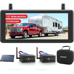 imageAUTOVOX Dual Wireless Backup Camera Kit 72quot 1080P SplitScreen DVR Monitor with Dual Cameras ampamp IR Night Vision 6600mAh LongLife Battery Includes Solar Panel for Continuous Charging for RV Truc