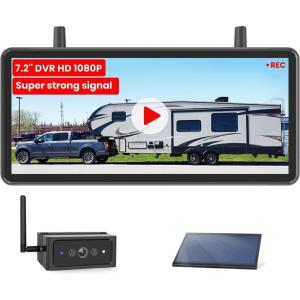 imageAUTOVOX Magnetic Wireless Backup Camera Kit 72quot 1080P SplitScreen DVR Monitor with Dual Antenna ampamp Night Vision Includes Solar Panel for Continuous Charging IP69K Waterproof for RV Truck Traile