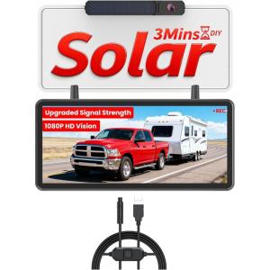 imageAUTOVOX Solar Wireless Backup Camera with USB Cable72quot HD SplitScreen Dual Antenna DVR Back Up Camera for TruckCarTrailer and 4Pin Port USB 5V to 12V Step Up Cable with OneClick WakeUp