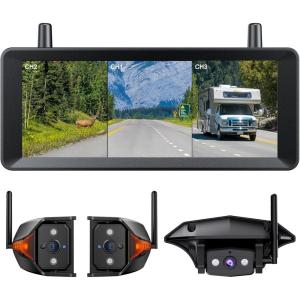 imageAUTOVOX Wireless RV Backup Camera System Rear and Side Coverage on a Large 72 HD Monitor Triple Split View IR Night Vision DVR Recording Back up Camera for RVTravel TrailerMotorhomeCamperTriple Camera